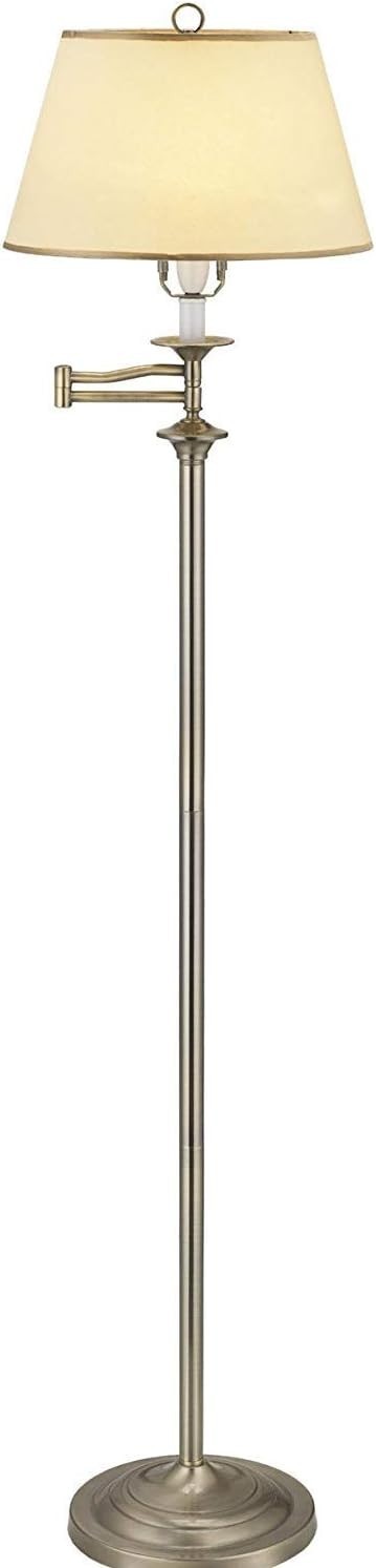 Antique Brass Swing Arm Floor Lamp with Parchment Shade, Adjustable Light