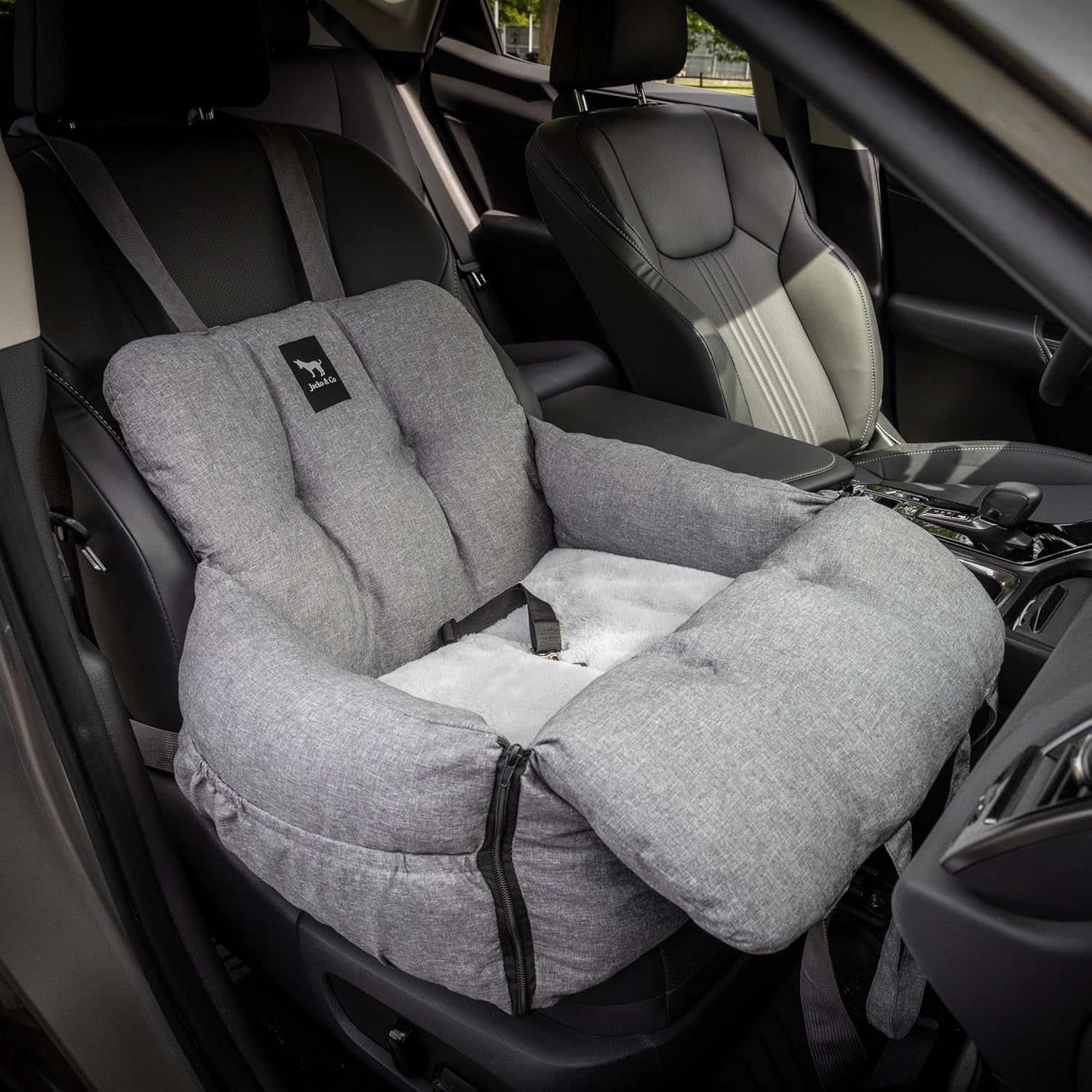 Premium Dog Booster Car Seat Washable Travel Bed Safety Leash Grey