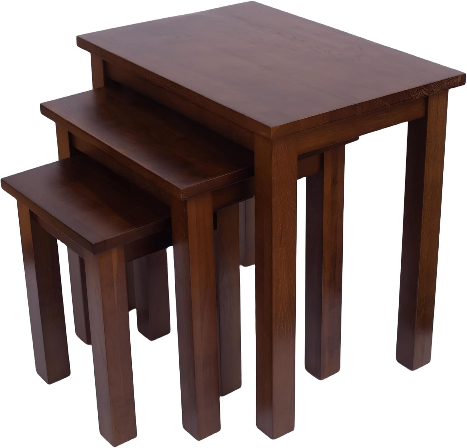 Solid Oak Nesting Coffee Tables Set of 3 Brown Wood End Side Lamp Space Saver
