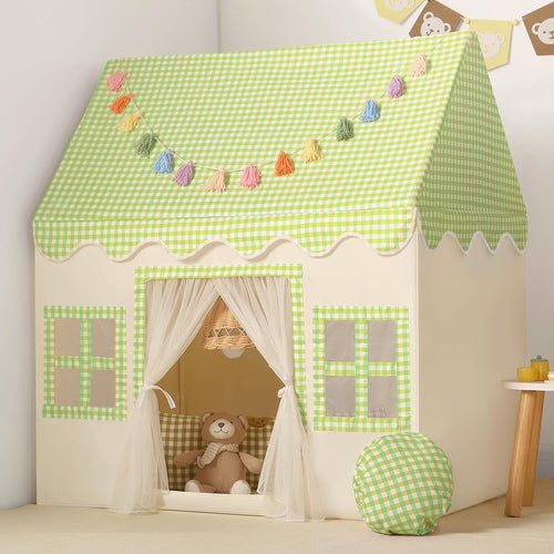 Kids Play Tent with Padded Mat Indoor Fairy Tale Playhouse Green