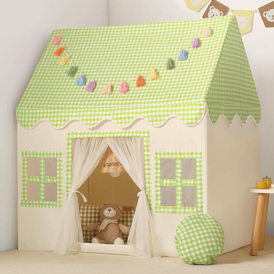 Kids Play Tent with Padded Mat Indoor Fairy Tale Playhouse Green