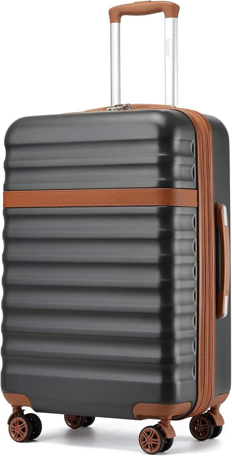 24'' Grey Brown Expandable Check In Suitcase ABS PC Hard Shell TSA Lock