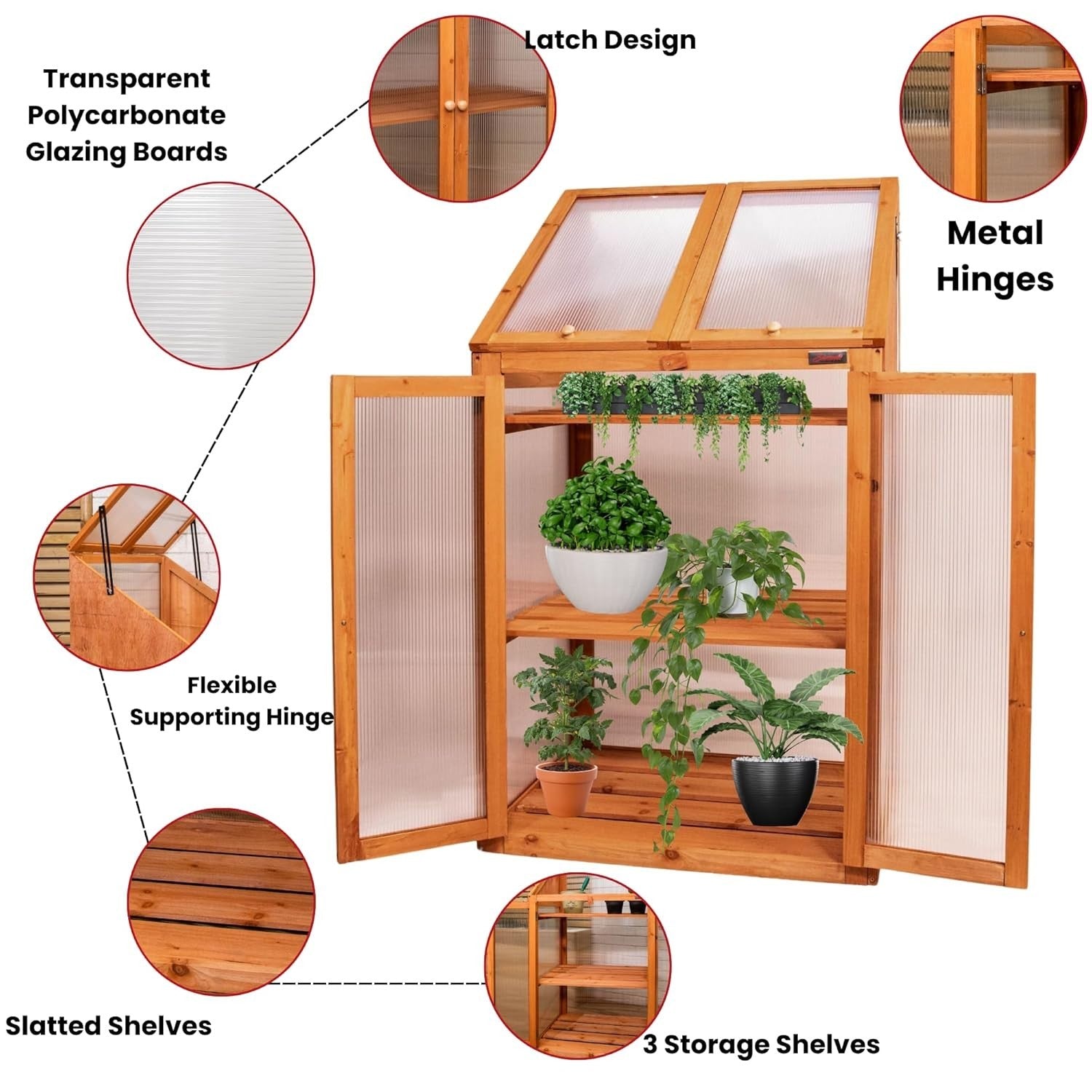 Wooden Mini Greenhouse Cold Frame with Polycarbonate Panels H120xW69xD49cm
