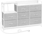 Fabric Storage 8 Chest Drawer  with USB Charging Ports Light Grey White Unit