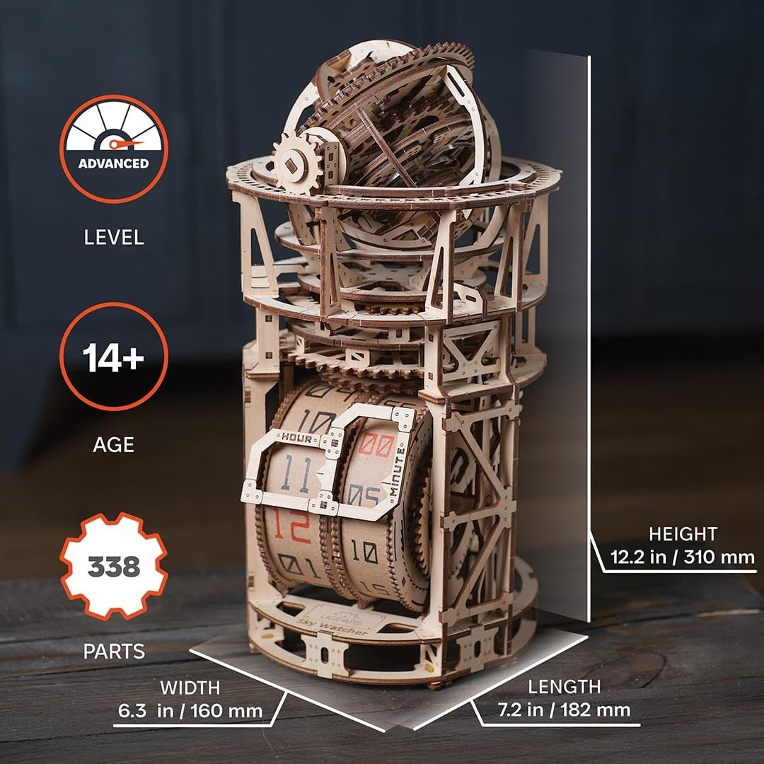 3D Wooden Tourbillon Clock Puzzle Mechanical DIY Model Kit 338PCS Adult
