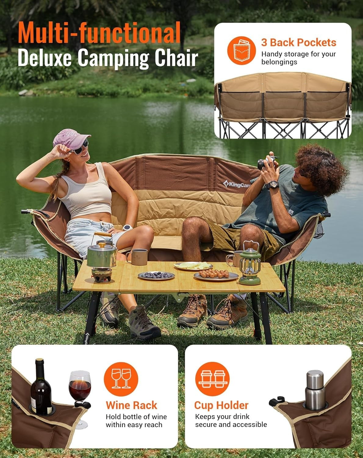 3 Seater Folding Camping Sofa Chair Heavy Duty Outdoor Garden Seat 300kg