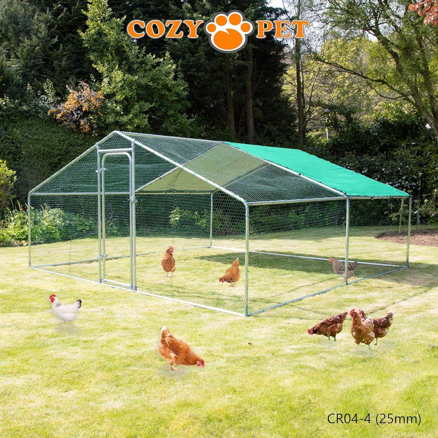 4x4m Walk In Chicken Run 25mm Steel Heavy Duty Coop