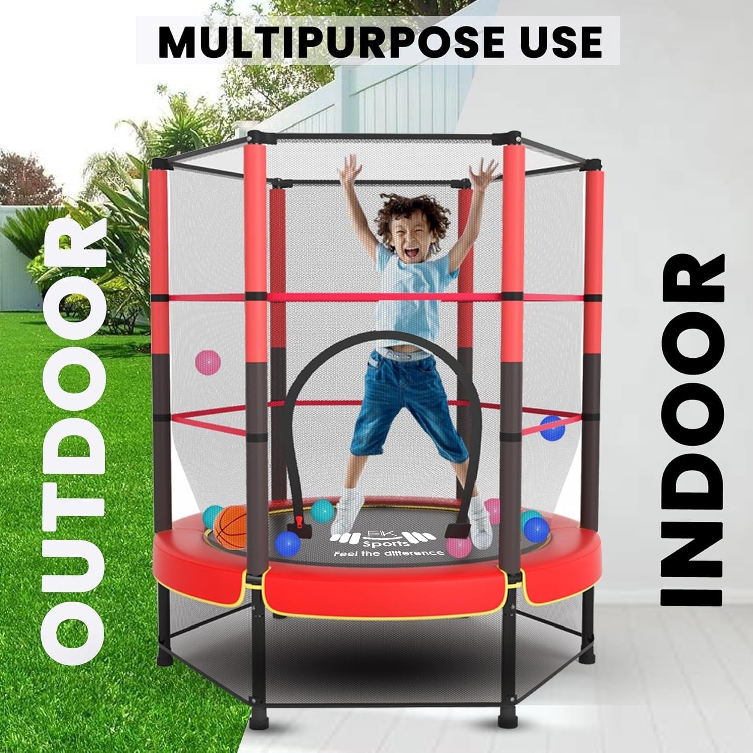 55” Kids Trampoline w Safety Enclosure Indoor Outdoor Bungee Ages 1–11