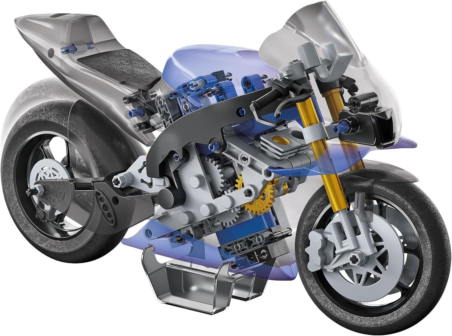 STEM Motorcycle Model Kit with 3-Speed Gearbox & Suspension, Educational Toy