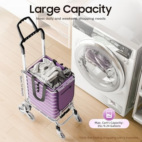 8 Wheel Folding Shopping Trolley 35L Waterproof Bag Lightweight Purple