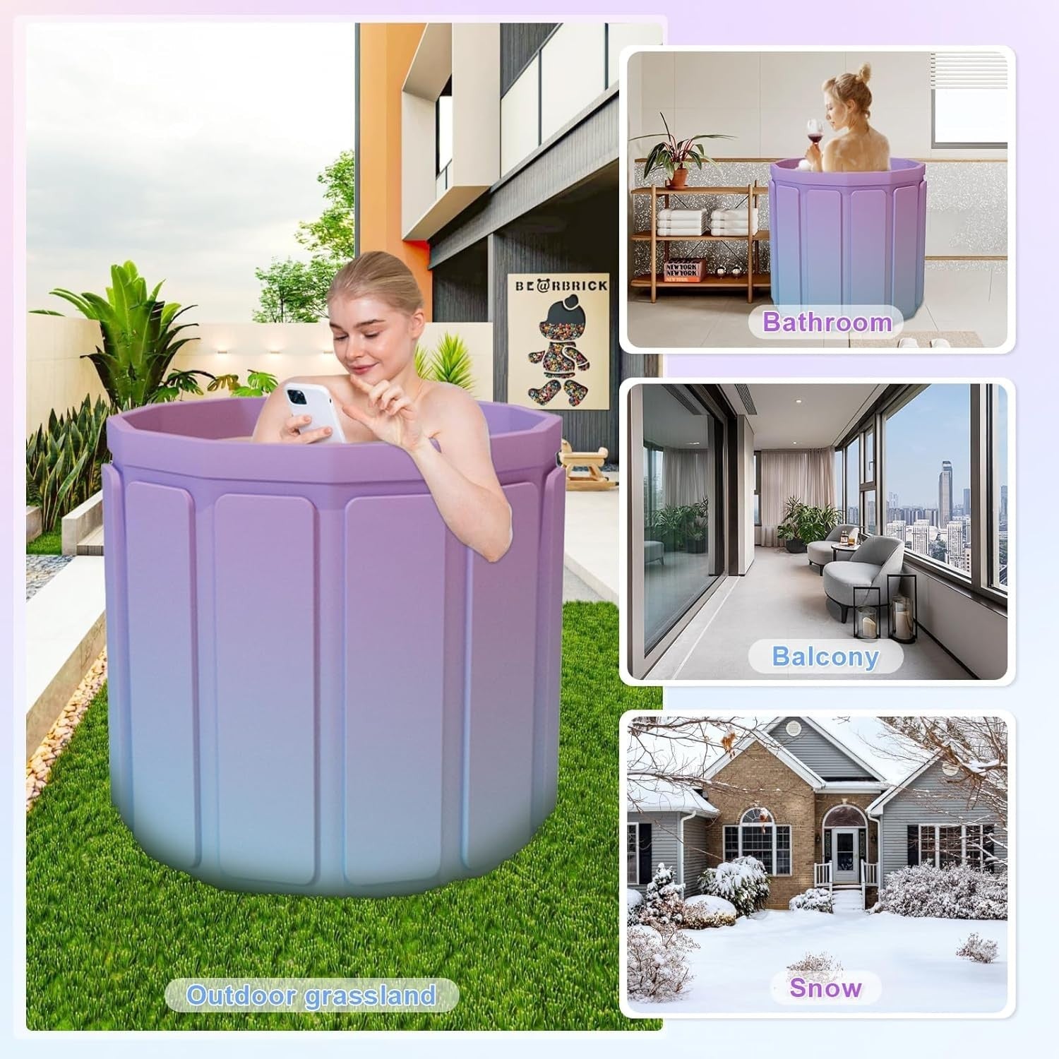 65x70cm Foldable Portable Adult Bathtub – Hot & Ice Bath, Thick Insulated