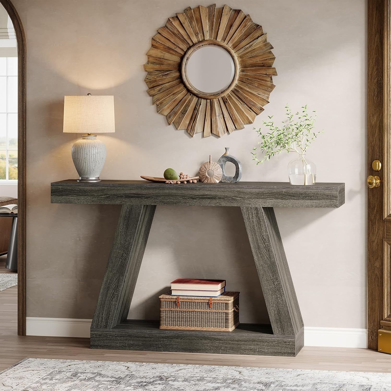 Rustic Grey Console Table 140x30x80cm Storage Space Hallway Entryway