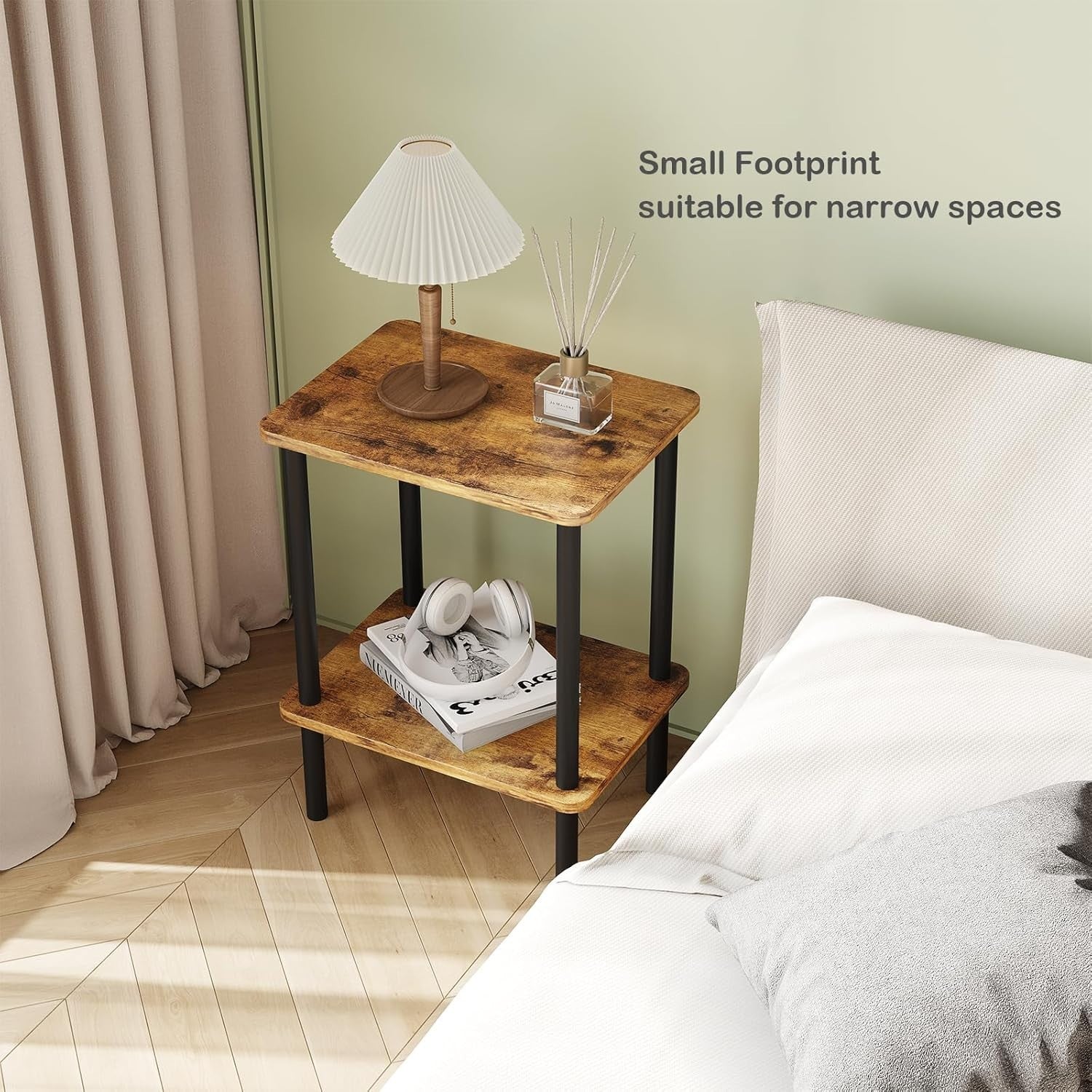 2 Tier Side Table with Shelf Small Bedside Table for Living Room & Bedroom
