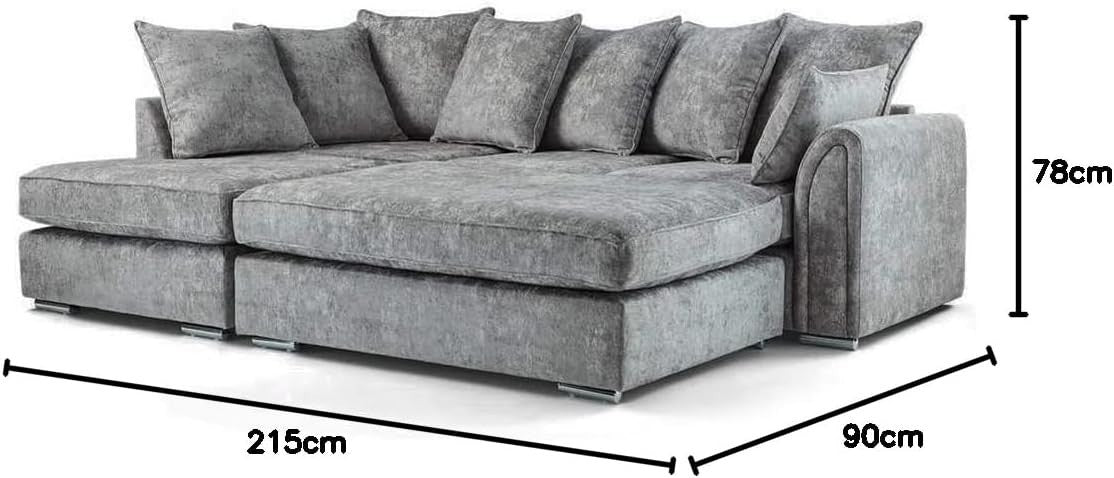 Silver Chenille 4 Seater Left Hand Corner Sofa Bed with Footstool