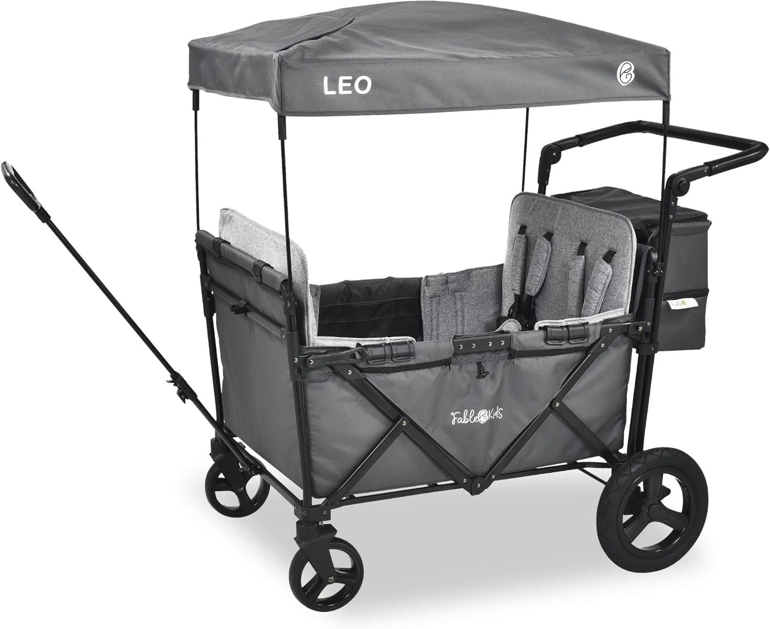 Foldable Kids Wagon with Roof 4-Seat 5-Point Belts Off-Road Wheels Grey