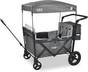 Foldable Kids Wagon with Roof 4-Seat 5-Point Belts Off-Road Wheels Grey