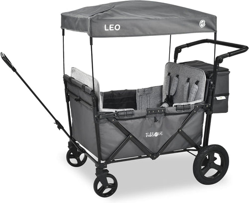 Foldable Kids Wagon with Roof 4-Seat 5-Point Belts Off-Road Wheels Grey