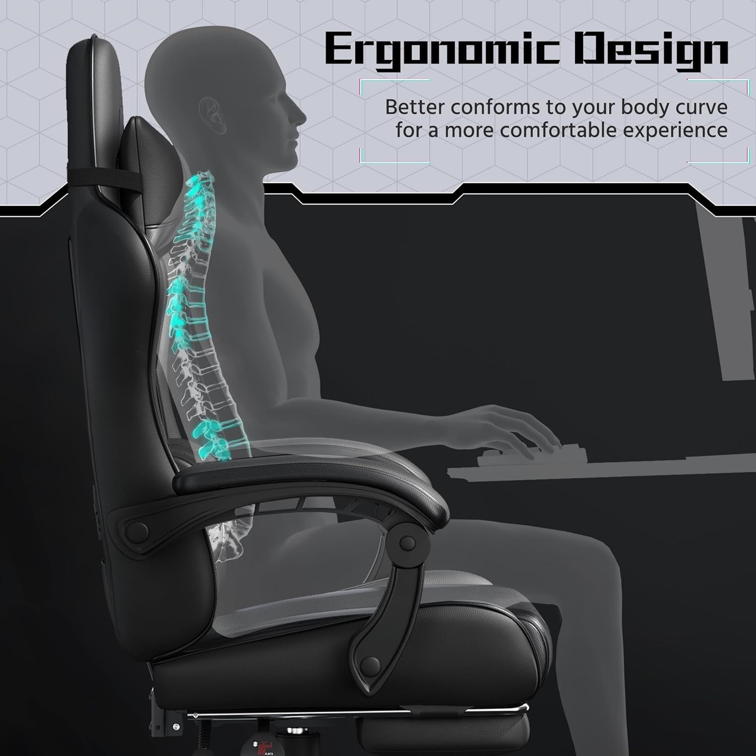 Gaming Chair Recliner w/ Massage Lumbar Pillow, Footrest, Faux Leather PC Seat