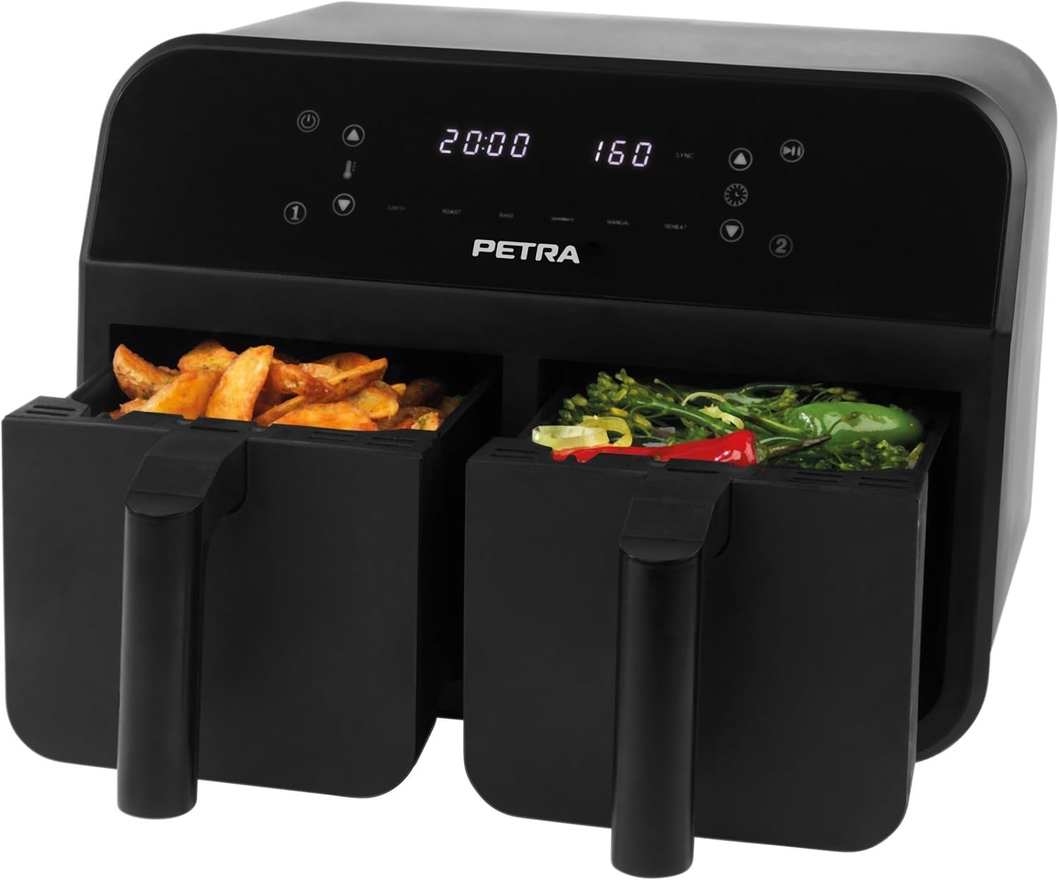 Dual Air Fryer 7.4L 2 Drawer 2400W Sync Match LED 6 Presets 60min Timer