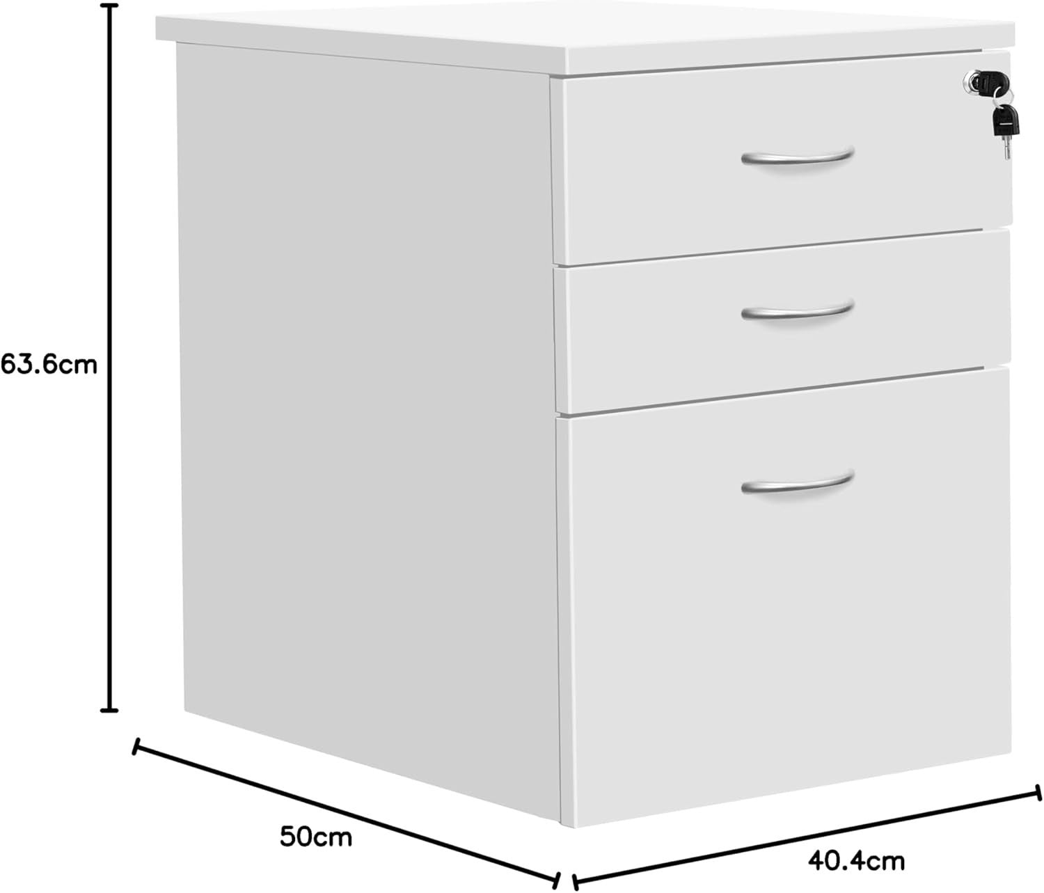 White Mobile Filing Cabinet 3 Drawer Lockable Under Desk A4