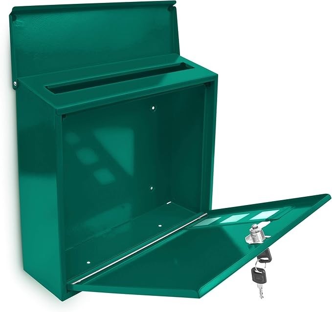 Wall Mounted Lockable Metal Mailbox Green Waterproof Letterbox 3 Windows