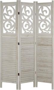 Grey Wooden Room Divider 3 Panel Folding Screen – Rustic Privacy Partition Decor