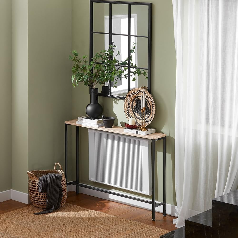 Slim Console Table 120x20x80cm Light Wood Effect Sturdy Metal Frame