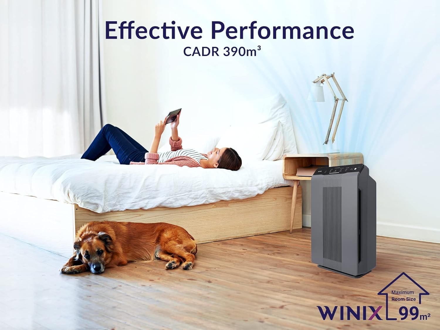 HEPA Air Purifier CADR 390m³/h Large Room 99m² Allergy Smoke Odor