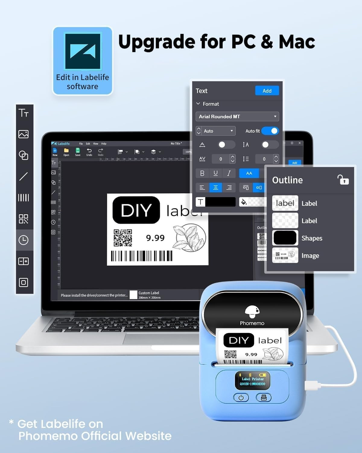 Bluetooth Thermal Label Printer 40x30mm Barcode Maker