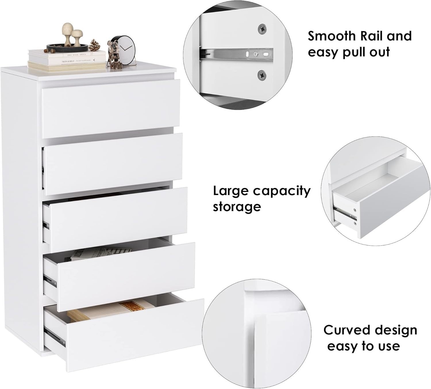 White 5-Drawer Chest Storage Cabinet | Bedroom, Bathroom, Living Room