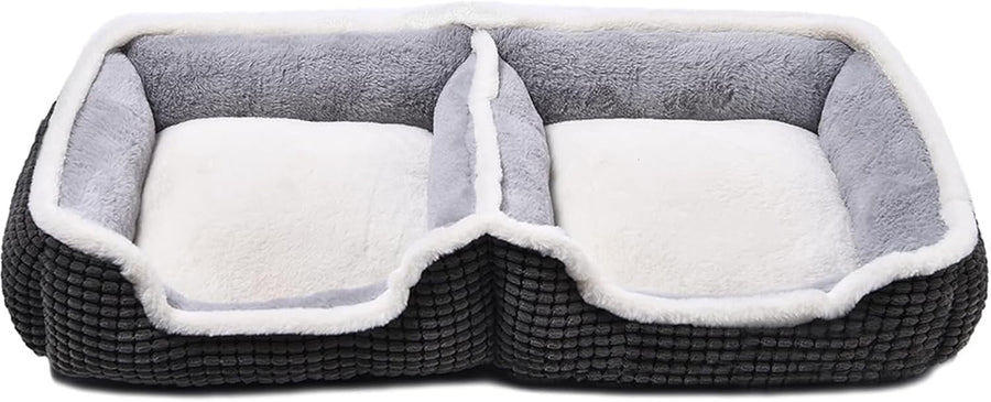 Washable Double Dog & Cat Bed Soft Plush Anti-Slip Bottom