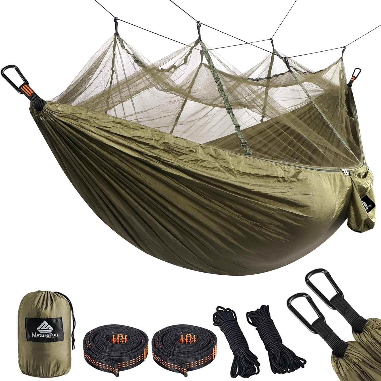 Camping Hammock with Mosquito Net 300kg Load Lightweight Parachute Nylon Outdoor