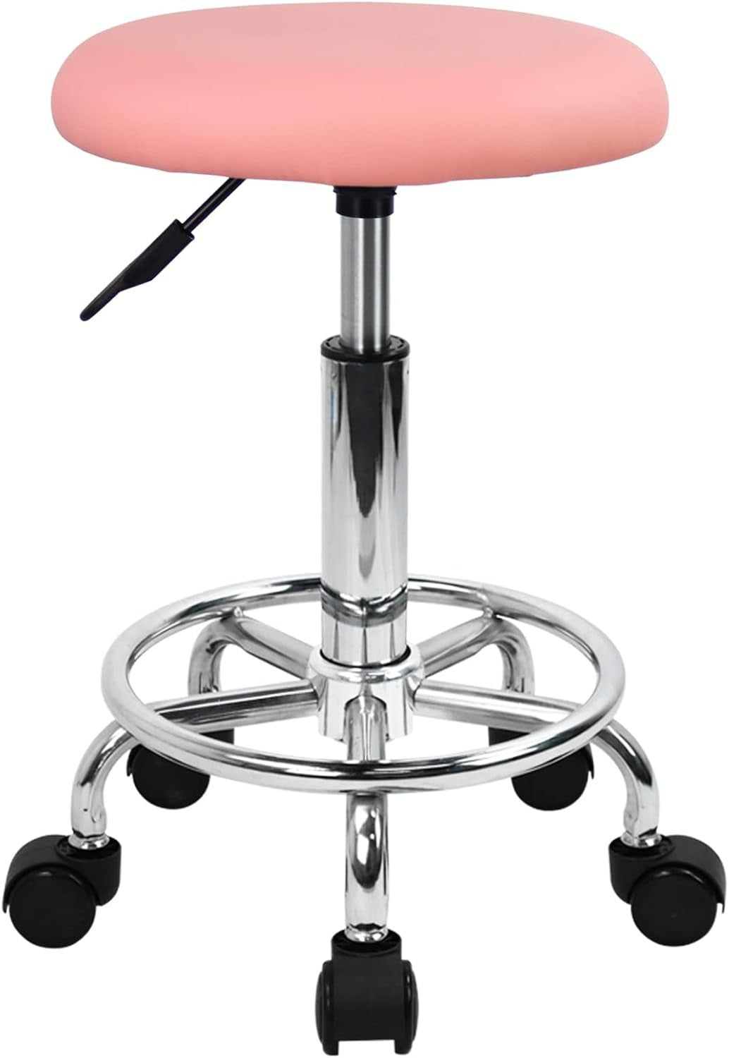 Pink Adjustable Swivel Stool with Wheels – PU Leather Seat for Salon & Home