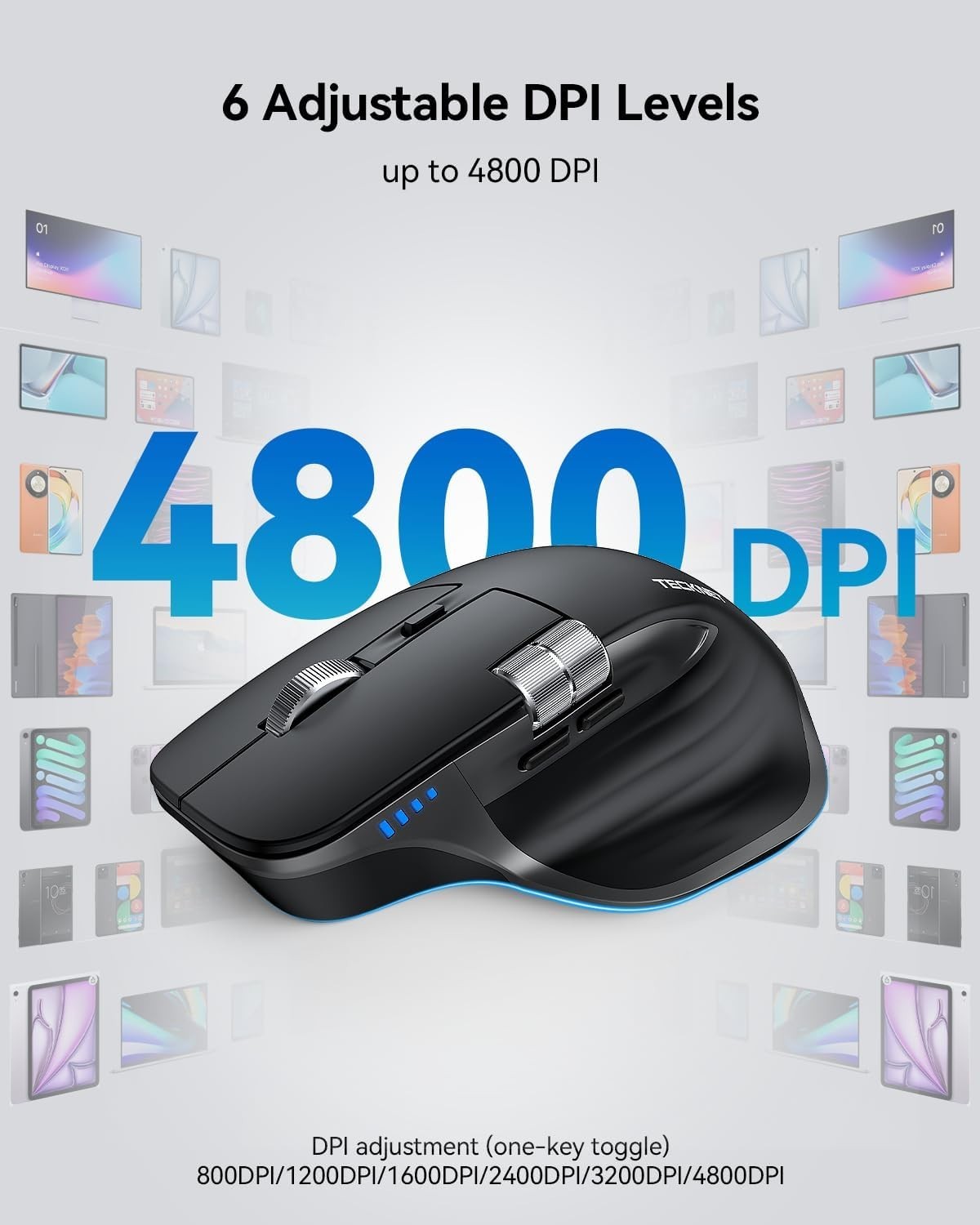 Bluetooth Wireless Mouse Thumb Scroll Rechargeable Silent Ergonomic PC Laptop