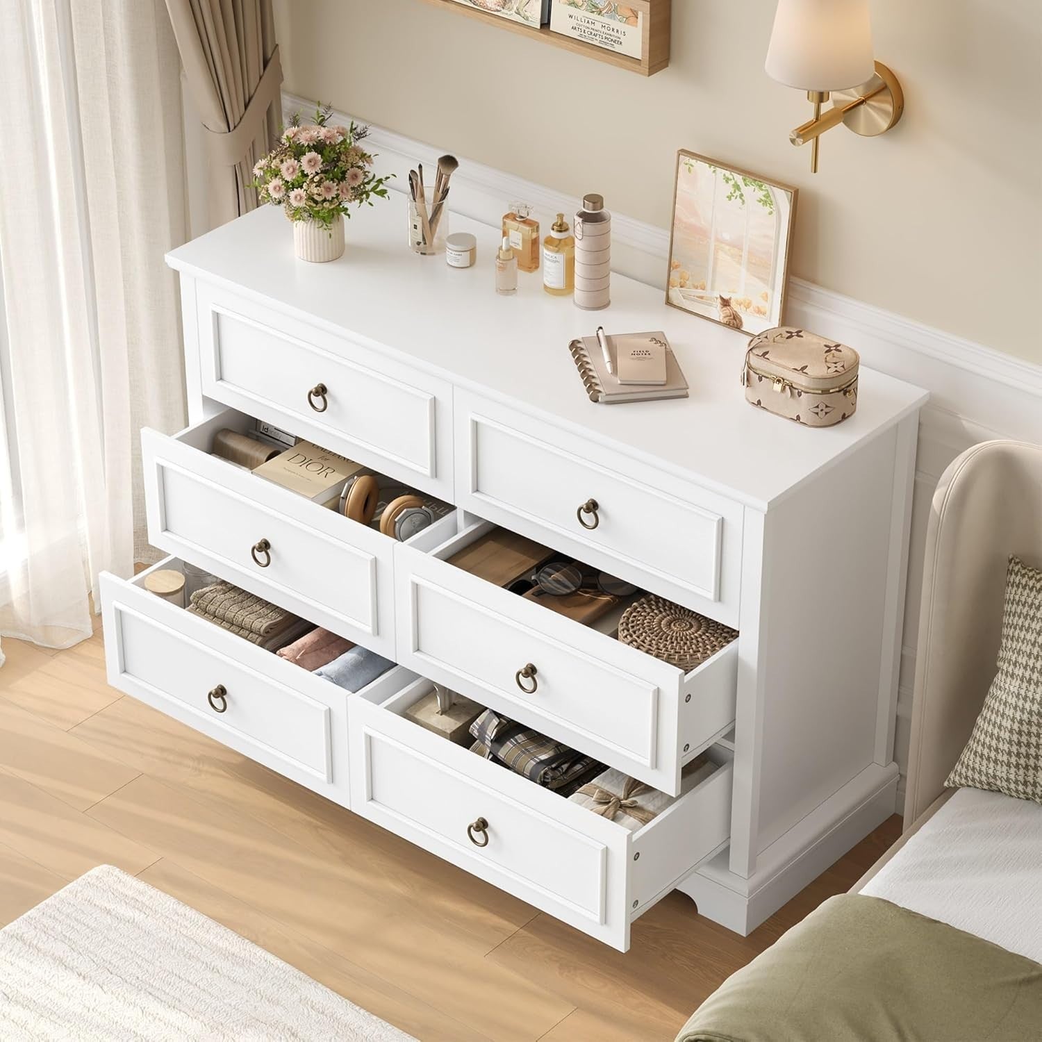 White Chest of Drawers 6 Drawer Modern Sideboard Storage Cabinet 120cm