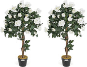 3ft Artificial Cream Rose Trees 2-Pack Twisted Trunk Potted Indoor Outdoor Decor