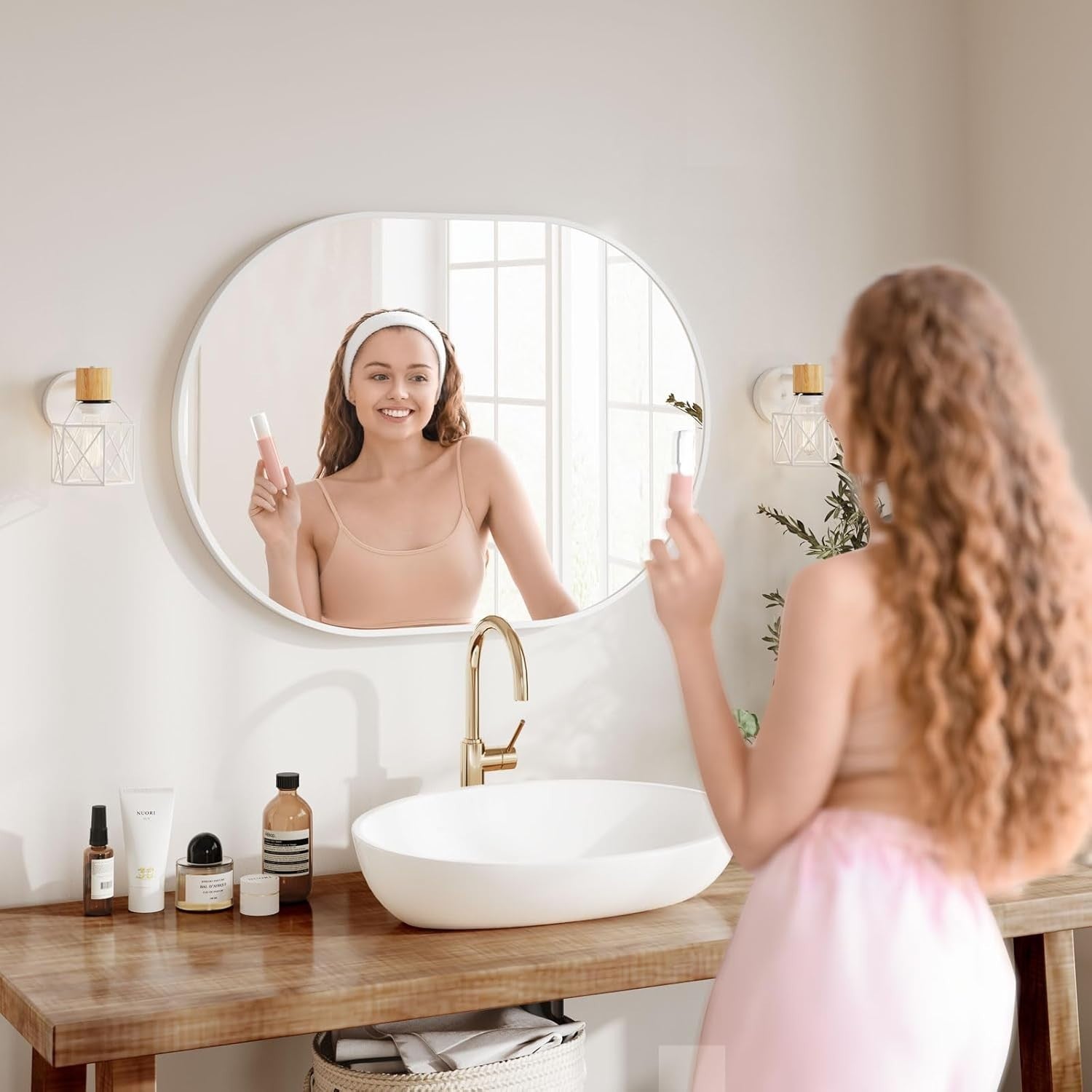 Oval Wall Mirror 50x70cm Modern Hanging Mirror for Bathroom, Hallway