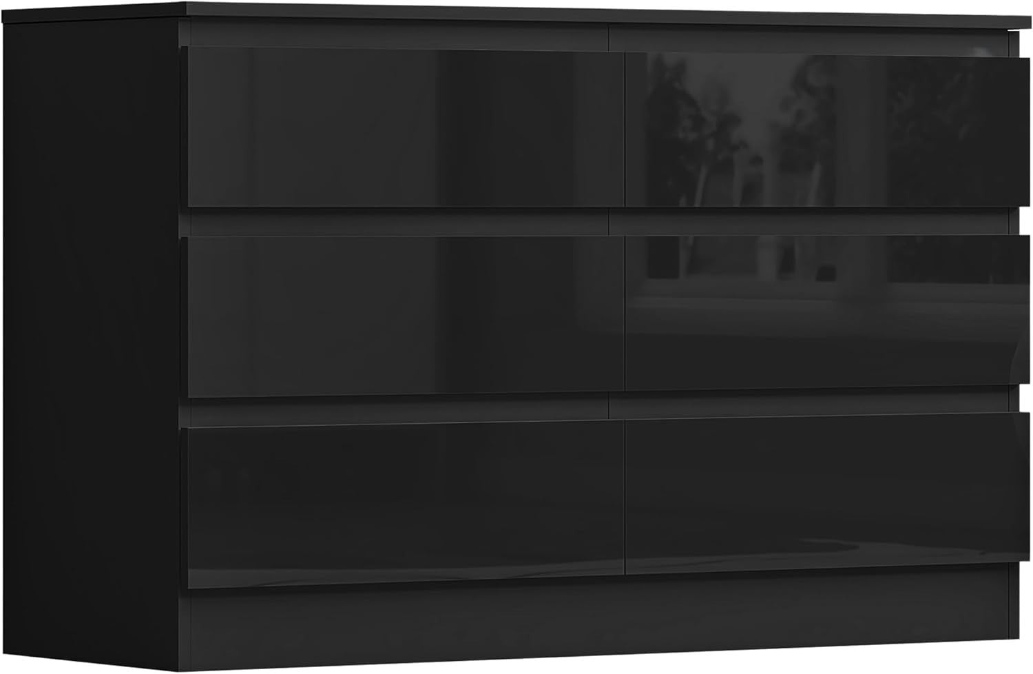Black Gloss 6 Drawer Chest Bedroom Storage Dresser Clothes Unit Modern
