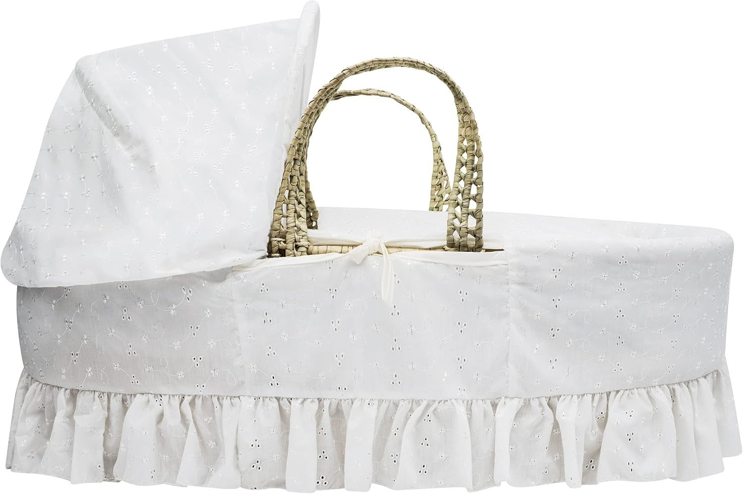 Grey Wicker Moses Basket with Rocking Stand & Mattress Baby Bed Crib White