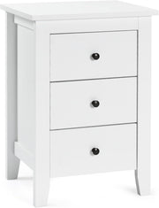 White Wooden Bedside Table with 3 Drawers – Modern Nightstand Storage Unit