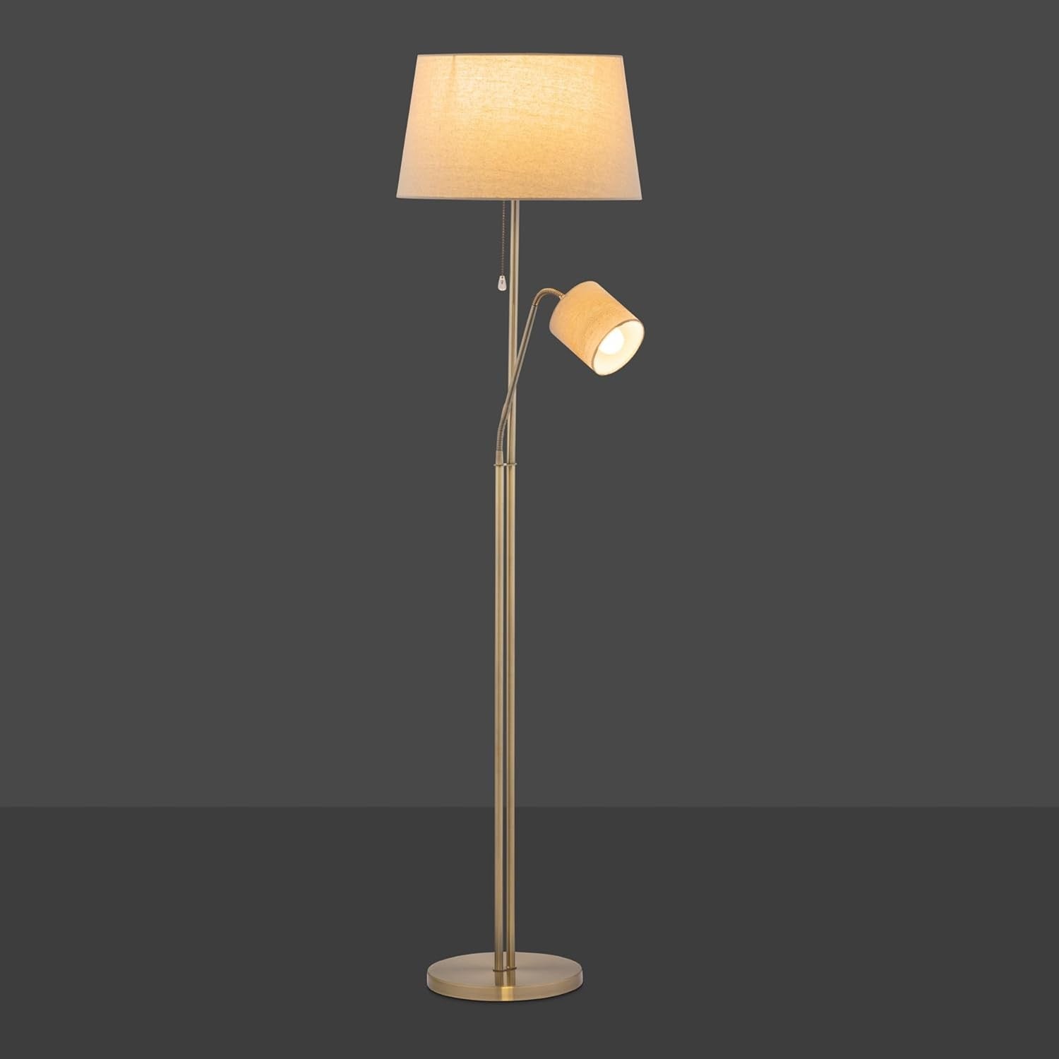 Mother & Child Floor Lamp Brass Linen Shades Dual Light Reading Standing