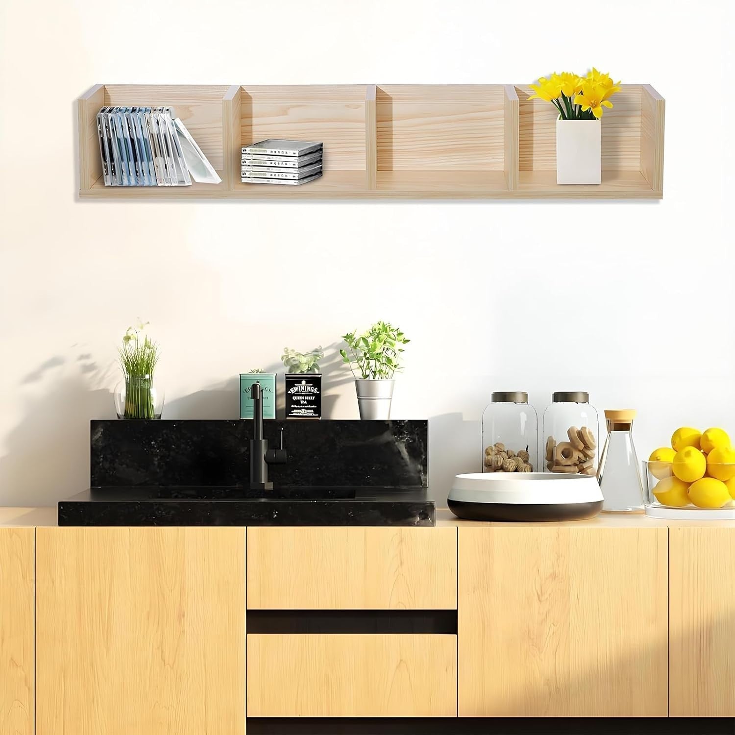 Wall Mounted CD DVD Storage Shelf 4 Cube Floating Media Rack Wood