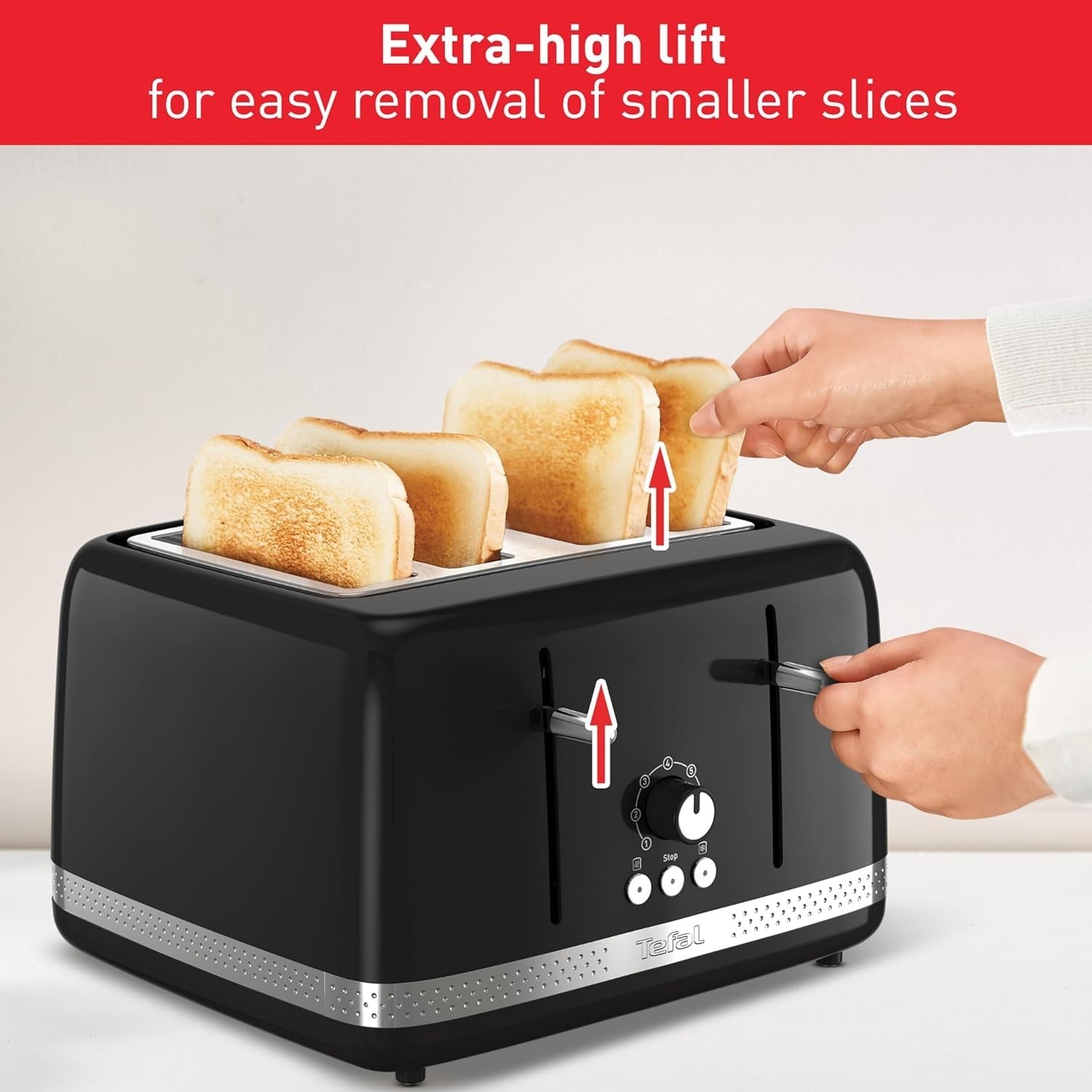 4-Slice Black Toaster, 7 Browning Levels, Wide Slots, Defrost & Reheat