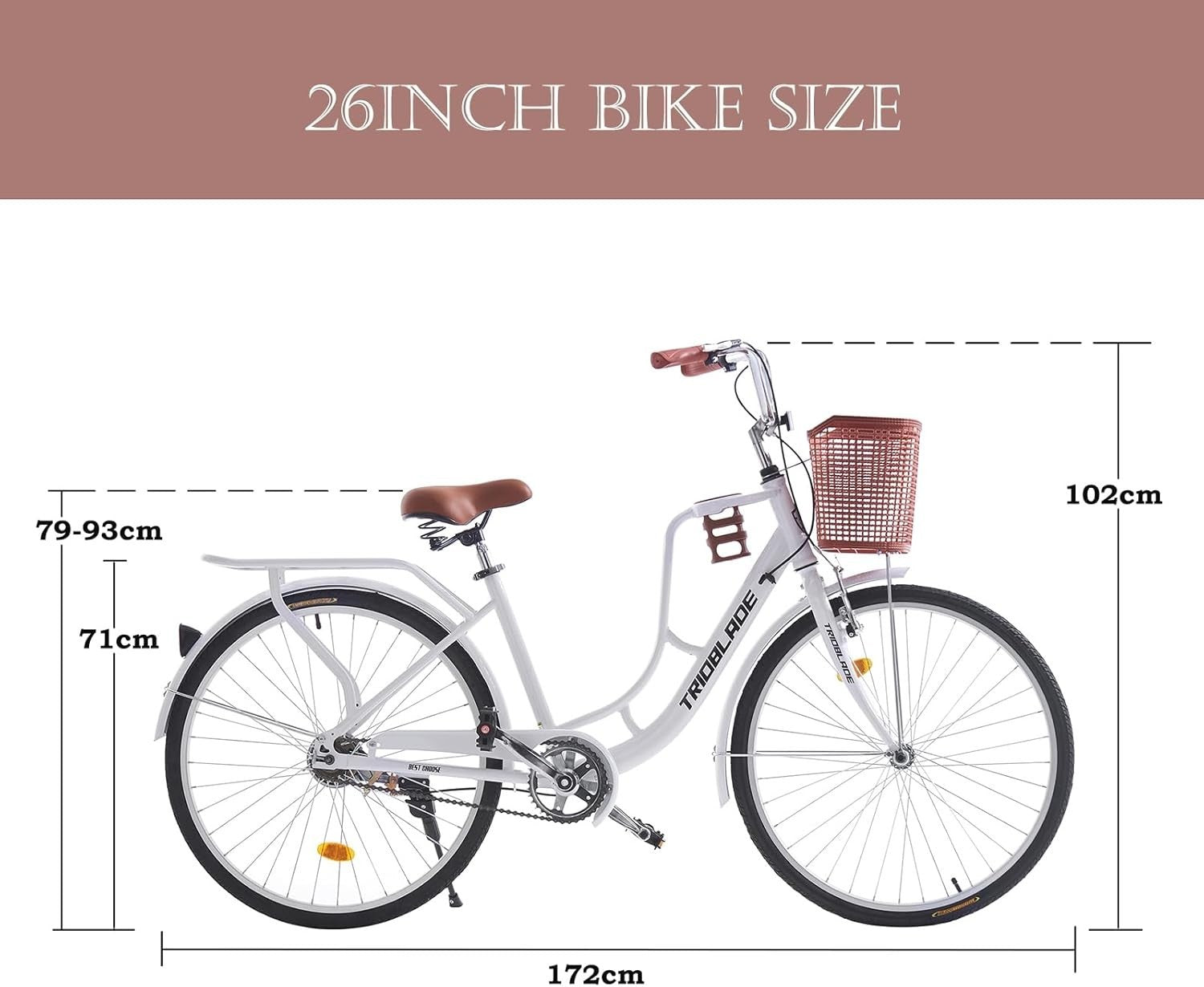 26-Inch Vintage City Bike for Women | 7-Speed, Dual Disc Brakes, Basket