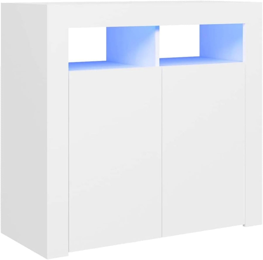 White LED Sideboard Cabinet Cupboard Storage Unit 80cm Modern Display Light