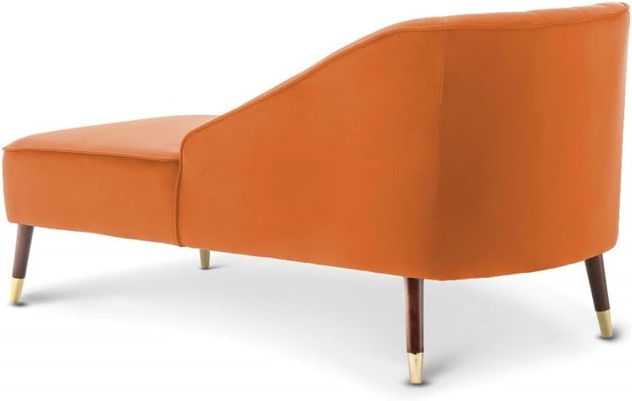 Modern Orange Velvet Tufted Right Hand Chaise Lounge Chair Bedroom 160cm.
