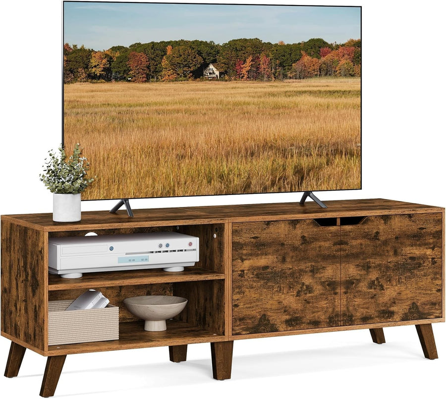 Rustic TV Stand for 65" TVs with Storage, 2 Doors, Adjustable Shelves, 140cm