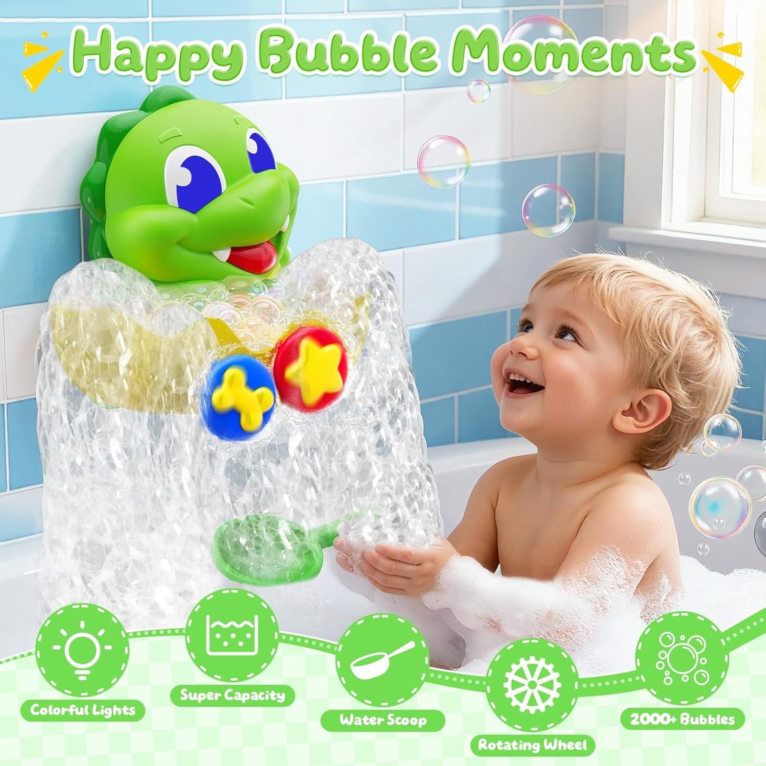 Light Up Dinosaur Bath Bubble Machine Toy for Toddlers Baby Bath