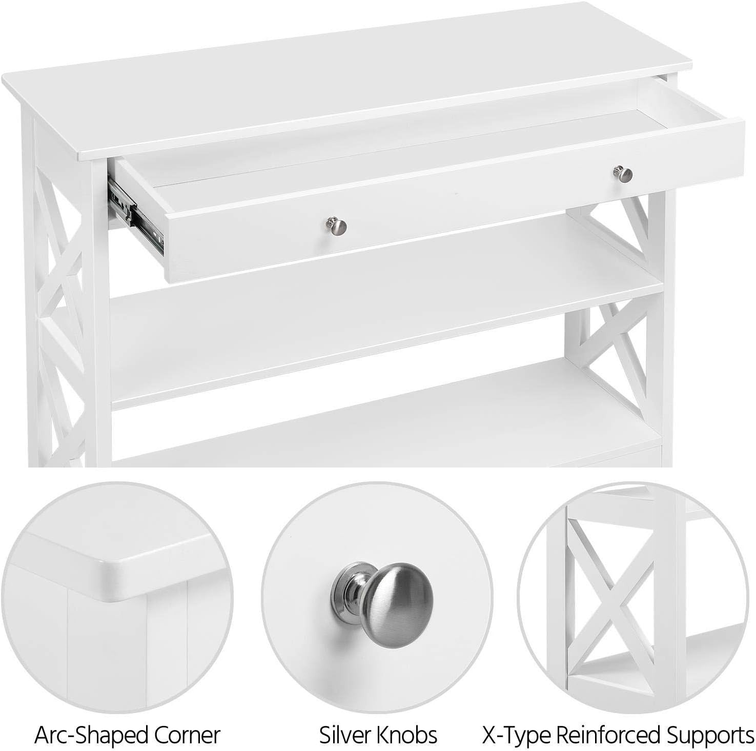 Slim Console Table with Drawer & Storage Shelves – Space-Saving, Durable Wood