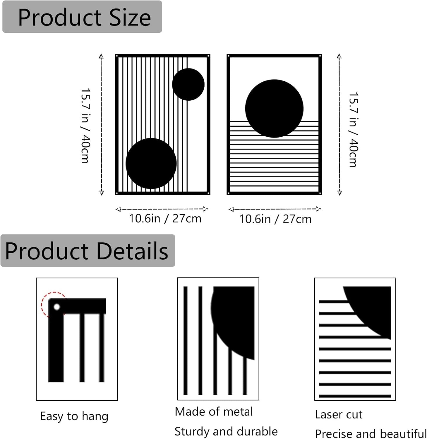 Abstract Metal Wall Art Set 2 Modern Geometric Minimalist Black Decor